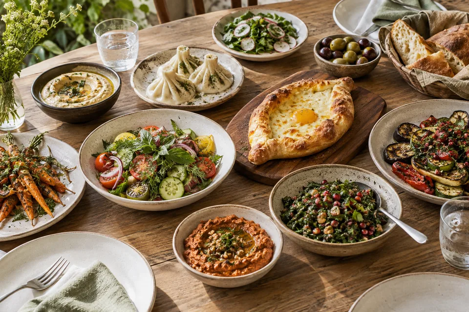 Sample table of Georgian and international dishes
