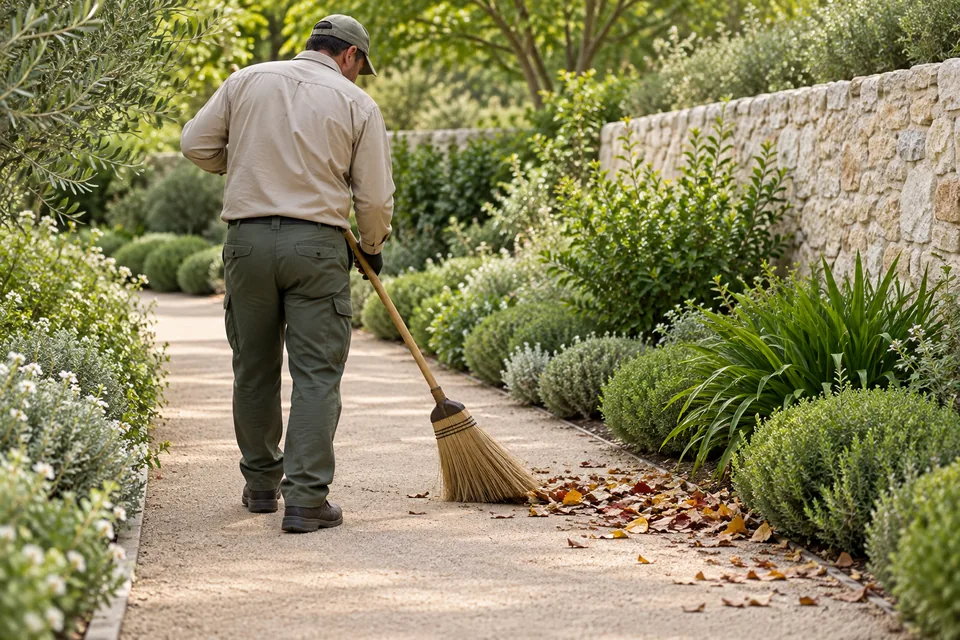 Illustrative garden path and planted outdoor space representing the proposed landscape direction.