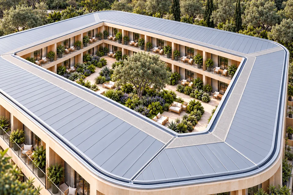 Proposed roof access concept showing a building roof and maintenance walkway.