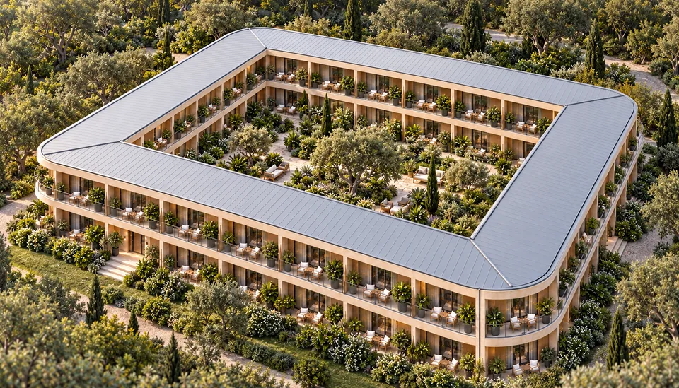 Illustrative courtyard resort concept representing the development behind the proposed participation options.